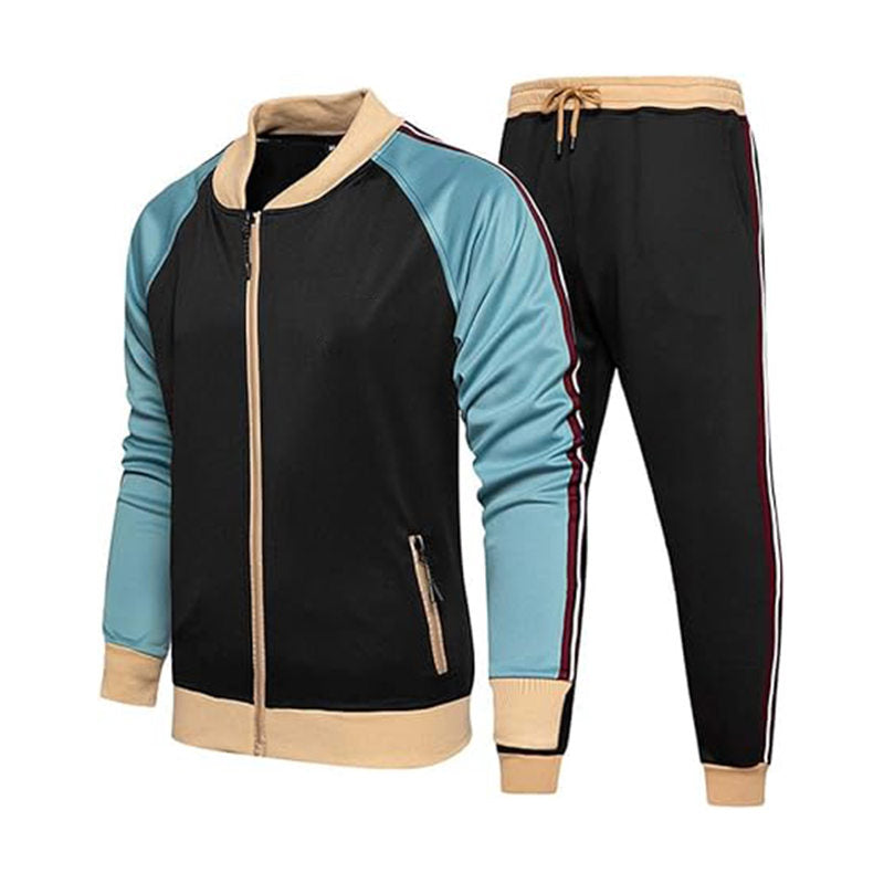 Beakey Mens Tracksuits Set Long Sleeve Full Zipper Jacket and Jogging Pants-Black