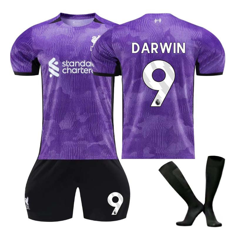 Beakey Liverpool Second Away Jersey DARWIN #9 Soccer Jersey Kids Adult 3-Pieces Jersey Kits