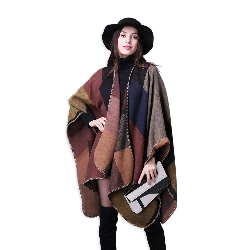 Beakey Womens Winter Reversible Oversized Blanket Cape Shawl-Khaki