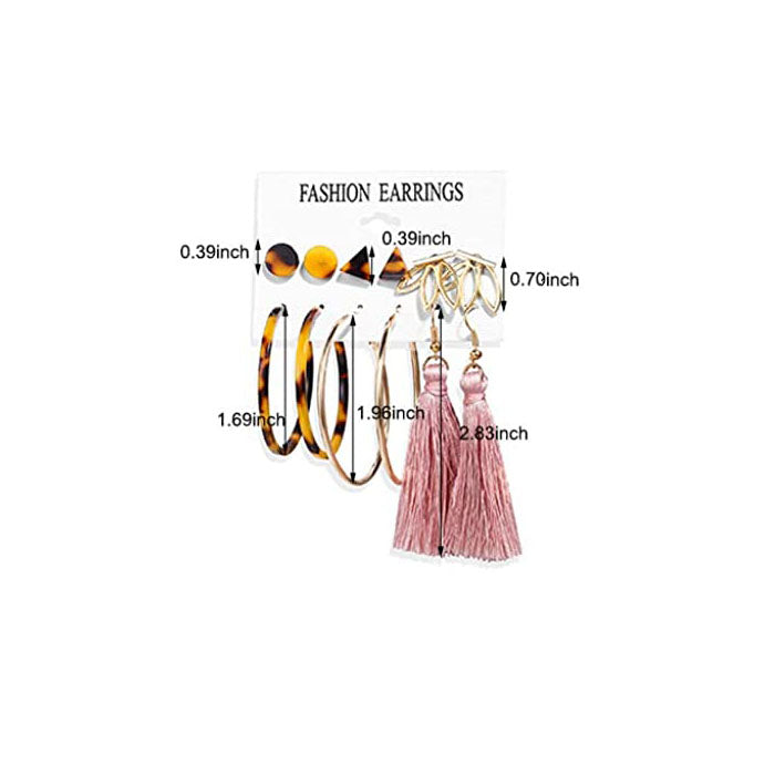 Beakey 6 Pairs Fashion Earrings Set with Tassel Dangle Hoop Earrings Colorful Statement Earrings Studs-(Style 2)