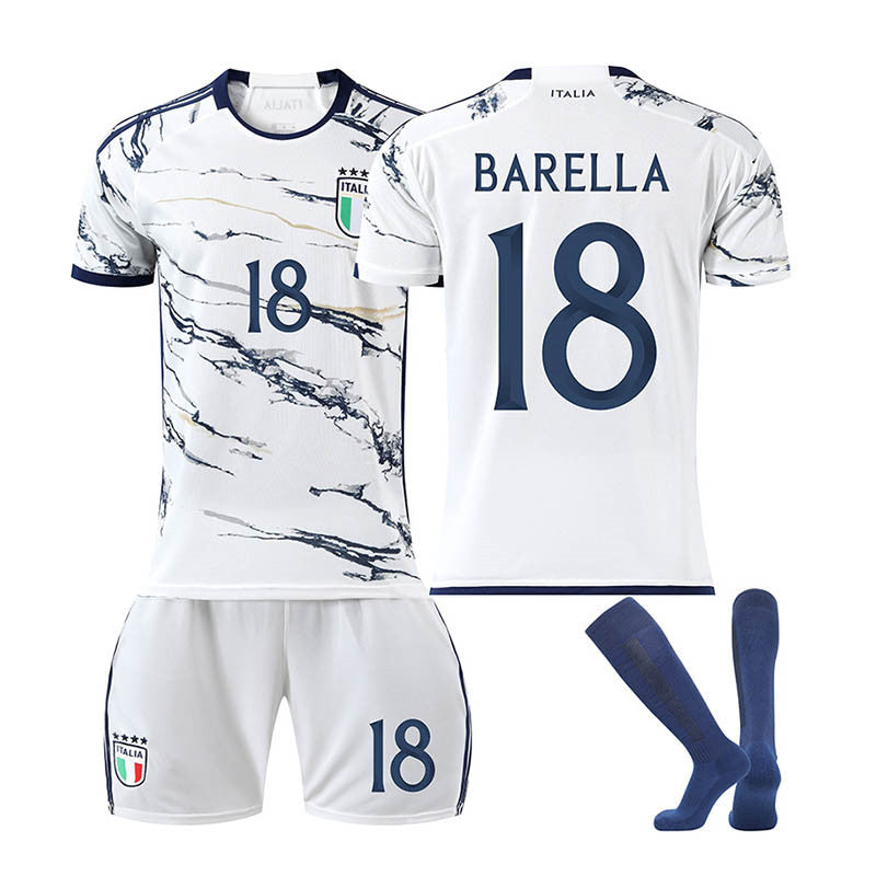 Beakey Italy Away Jersey BARELLA #18 Soccer Jersey Kids Adult 3-Pieces Jersey Kits