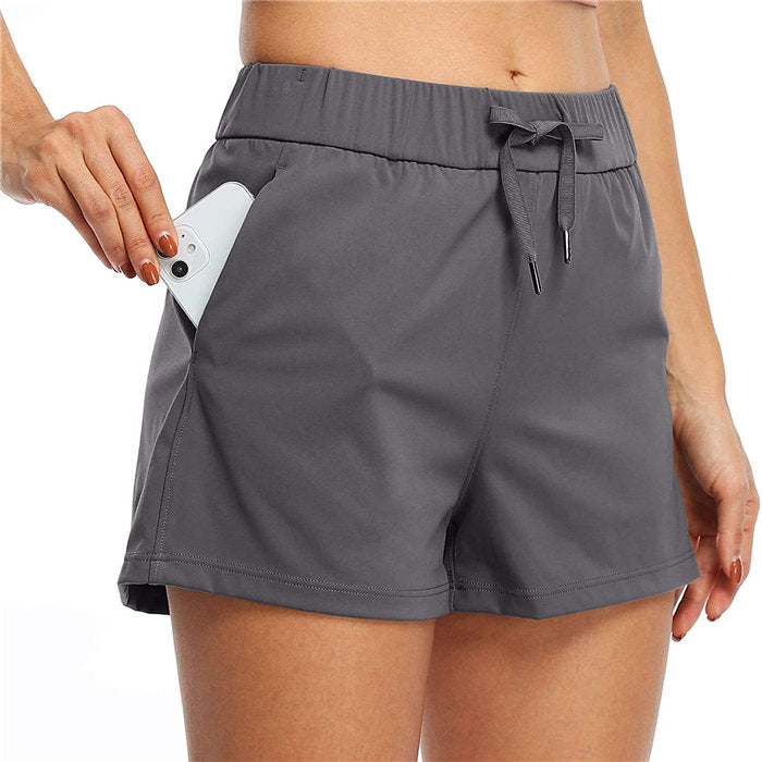 Beakey Women's Yoga Lounge Lace-up Shorts Comfy Casual Shorts With Pockets-Dark Gray-2022