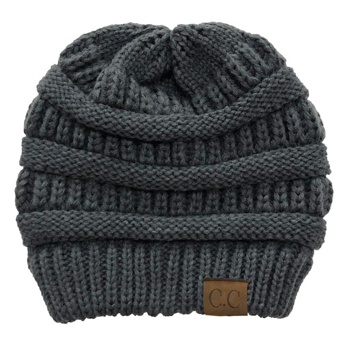 Beakey Soft Stretch Cable Knit Hat Ponytail Beanie Winter Hat For Women-Dark Gray