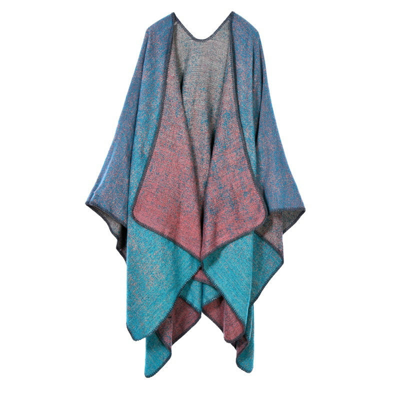 Beakey Womens Winter Reversible Oversized Blanket Cape Shawl-MudSpot Blue