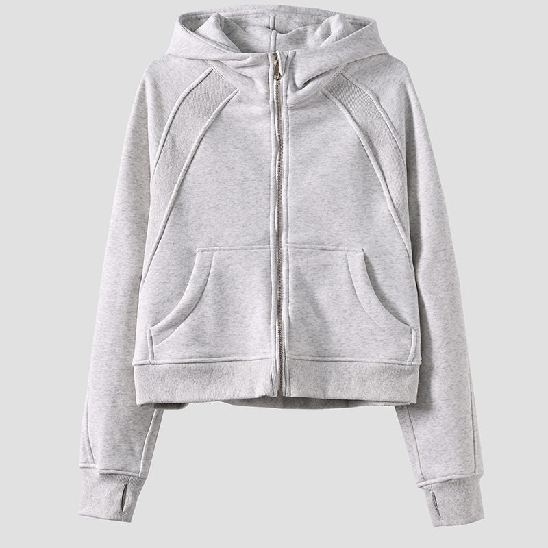 Beakey Womens Full-Zip Up Hoodies with Pockets Thumb Hole Fleece Jacket-Light Grey