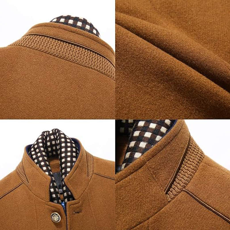 Beakey Mid Long Pea Coat for Men Single Breasted with Detachable Scarf-Yellow