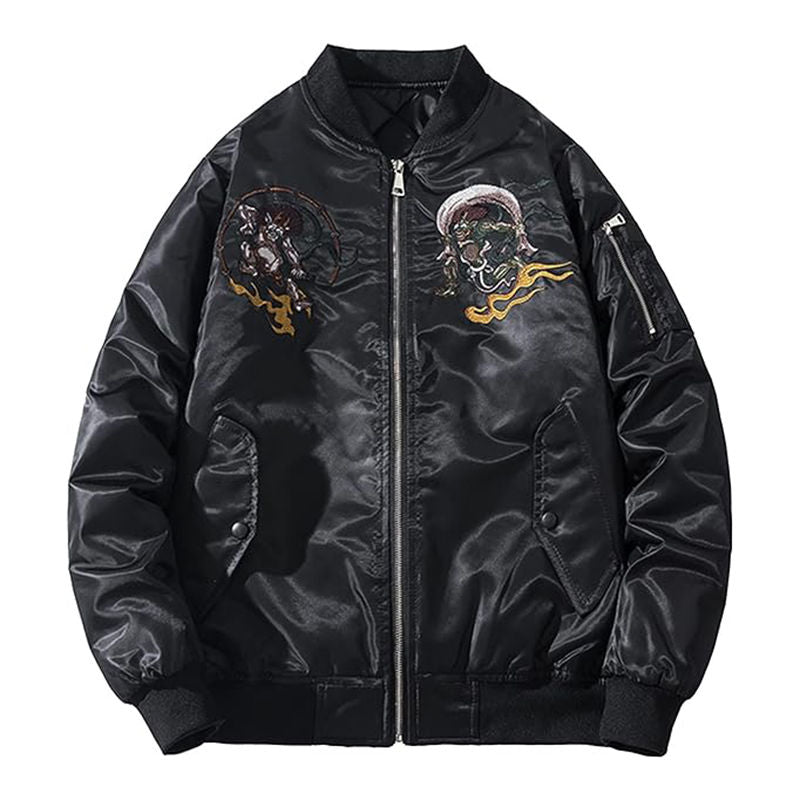 Beakey Cyberpunk Bomber Jackets for Men Embroidery Zipper Windbreaker-D