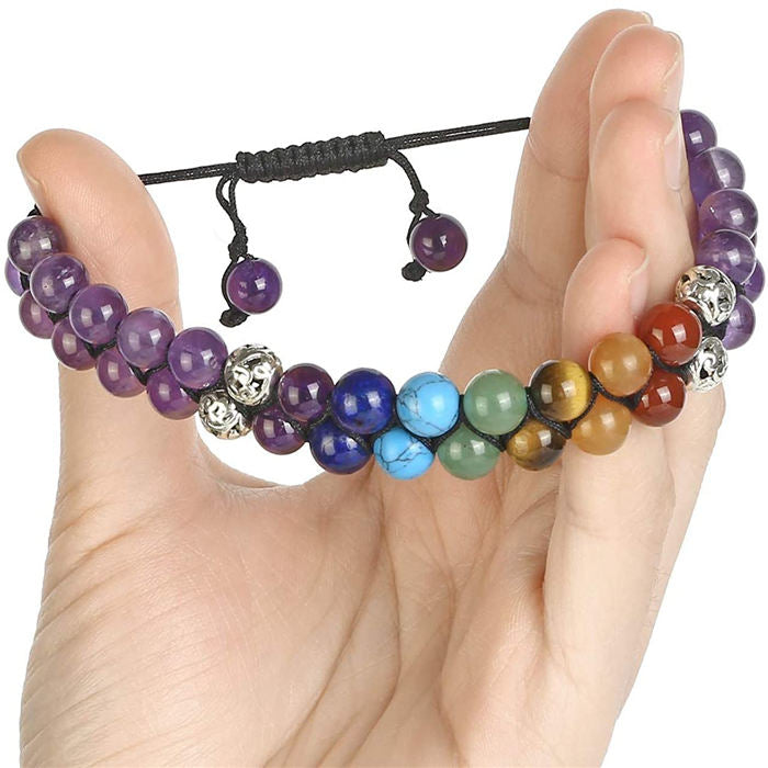Beakey Bead Bracelet 7 Chakras Healing Crystals Bracelet Stone Beads Double Layer Bracelets-Purple