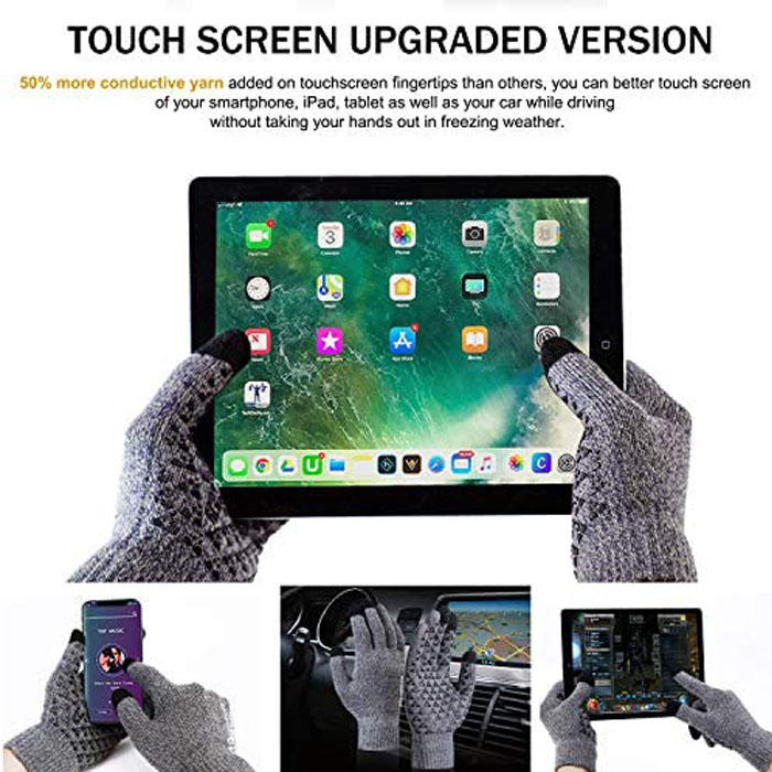 Beakey Winter Woman Gloves Upgraded Touch Screen Anti-Slip Silicone Gel Elastic Cuff Thermal-Coffee White-DZ32