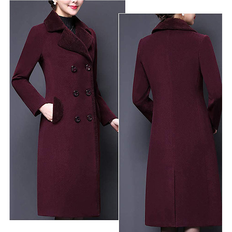 Beakey Womens Winter Wool Blend Long Coat Double Breasted Lapel Jacket-Purple