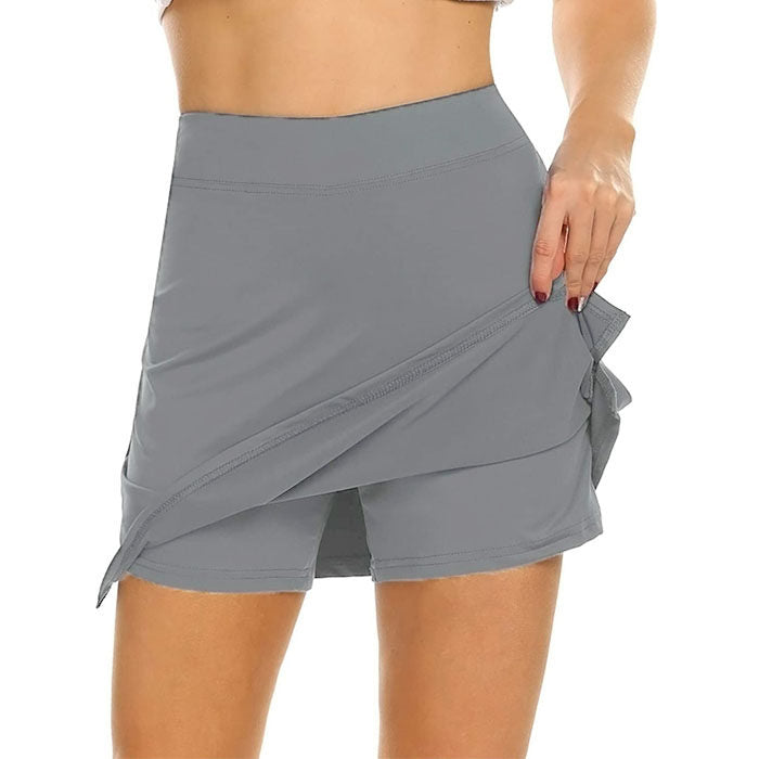Beakey Women's Active Pure Color Wild Lightweight Skirt For Tennis Golf Sports-Gray-DL0182