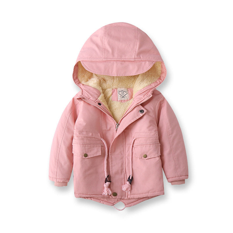 Beakey Kids Winter Jacket with Hood & Pockets Fleece Lining Outwear-Pink