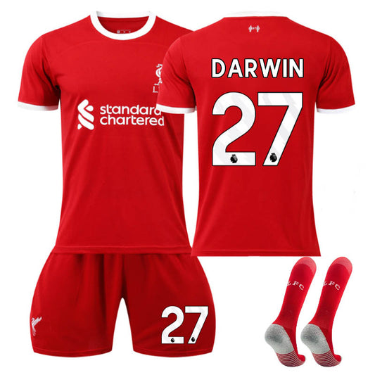 Beakey Liverpool Home Jersey DARWIN #27 Soccer Jersey Kids Adult 3-Pieces Jersey Kits
