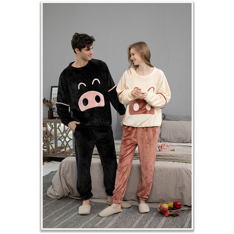 Beakey Cartoon Crewneck Pullover Pajamas Set-Beige