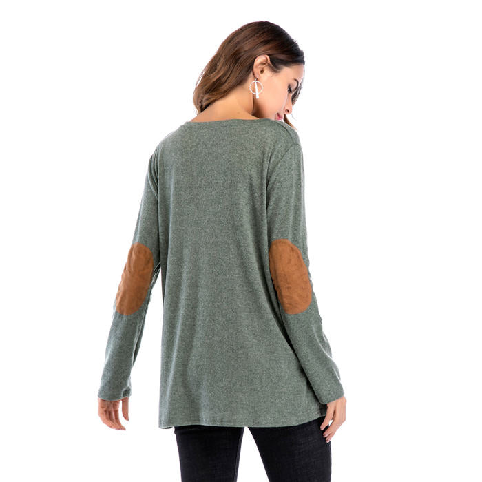 Beakey Women's Long Sleeve Double-breasted Buttons Casual Blouse Tunic Shirt Tops-Green-1025
