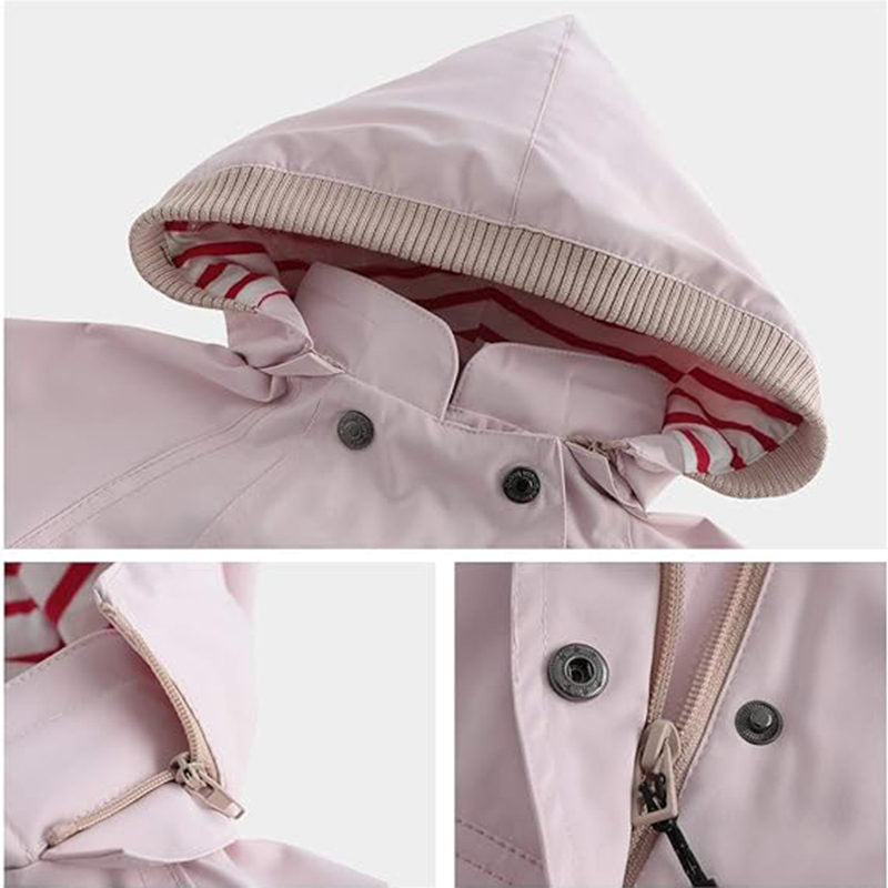 Beakey Kids Rain Jacket with Removable Hood Windproof for Spring Fall-Light Pink