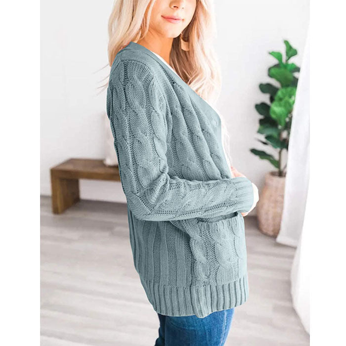 Beakey Women's Winter Keep Warm Long Sleeve Knit Sweater Cardigan Button Loose Outerwear-Green-YL220187