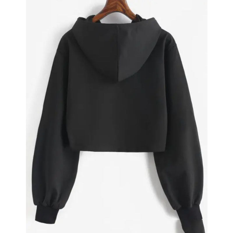 Beakey Womens Cropped Hoodies Graphic Printed Long Sleeve Sweatshirt-Black