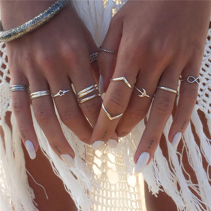 Beakey Rings for Women Teen Girls Silver Rings Womens Rings Cute Rings Stackable Rings Set£¨12Pcs)