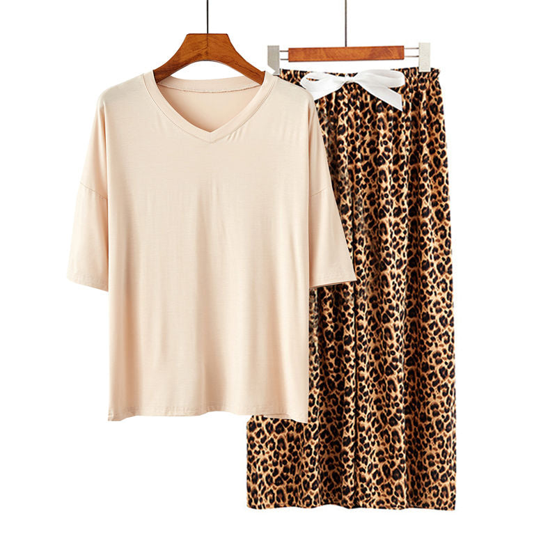 Beakey Womens Pajama Set Print Sleepwear Soft V-Neck Short Sleeve Top With Pants-26