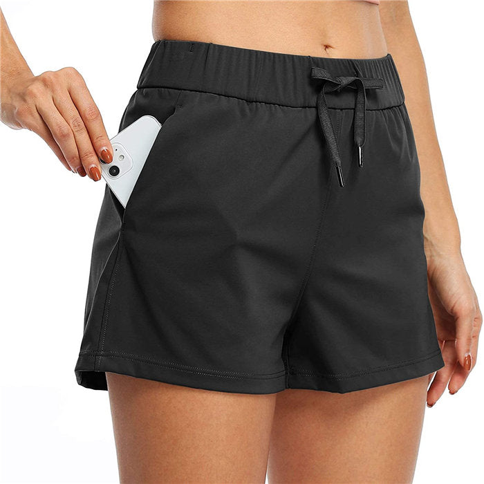 Beakey Women's Yoga Lounge Lace-up Shorts Comfy Casual Shorts With Pockets-Black-2022