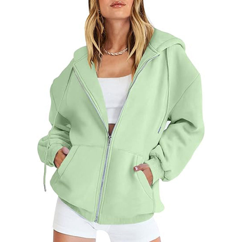Beakey Womens Zip Up Hoodies with Pockets Y2K Oversized Sweatshirts-Cyan