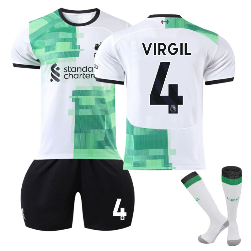 Beakey Liverpool Away Jersey VIRGIL #4 Soccer Jersey Kids Adult 3-Pieces Jersey Kits