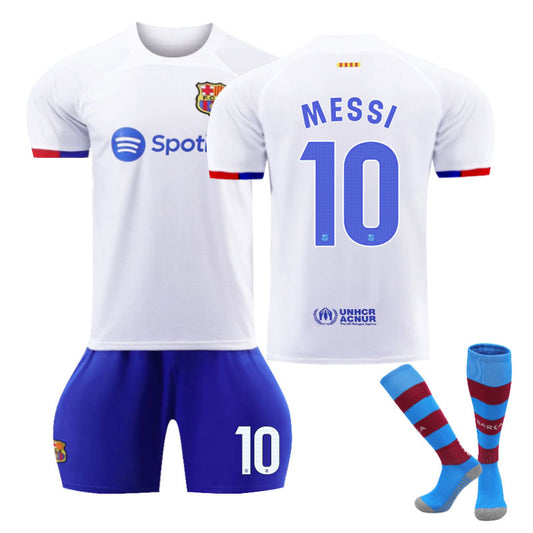 Beakey Barca Away Jersey MESSI #10 Soccer Jersey Kids Adult 3-Pieces Jersey Kits
