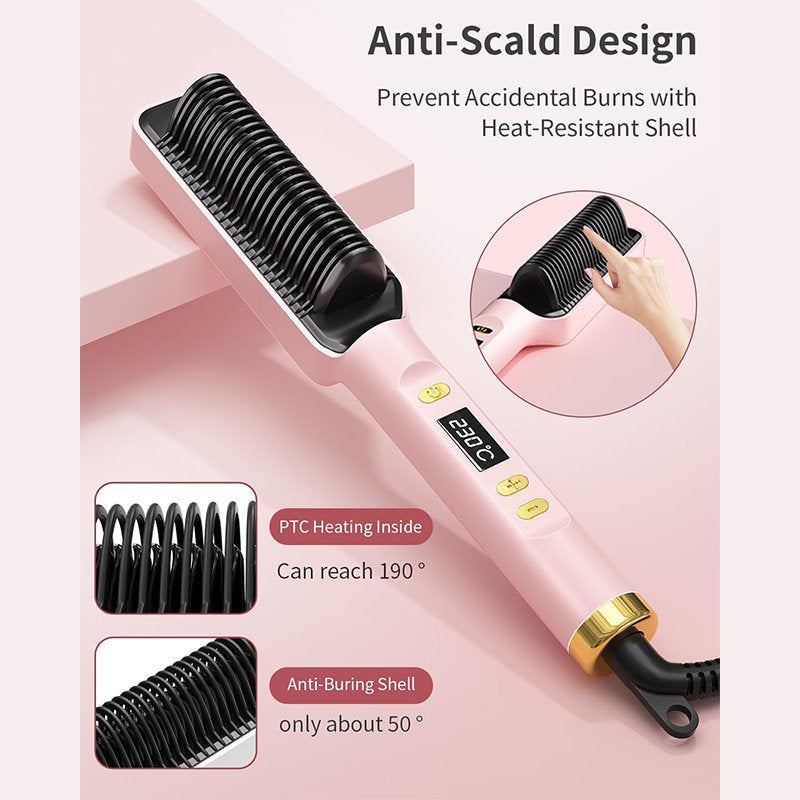 Beakey Hair Straightener Brush with LED Display Anti-Scald PTC Heating-Gray