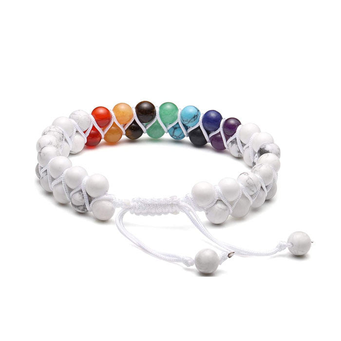 Beakey Bead Bracelet 7 Chakras Healing Crystals Bracelet Stone Beads Double Layer Bracelets-White