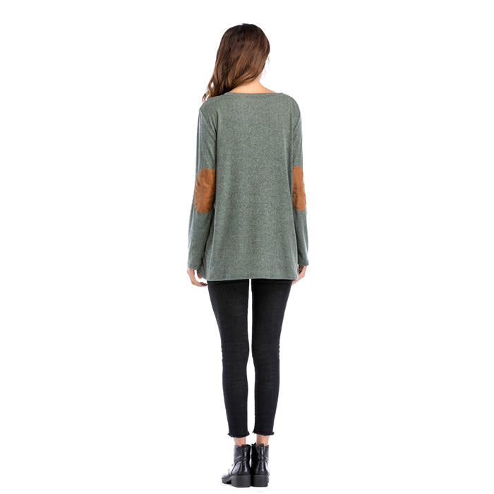 Beakey Women's Long Sleeve Double-breasted Buttons Casual Blouse Tunic Shirt Tops-Green-1025