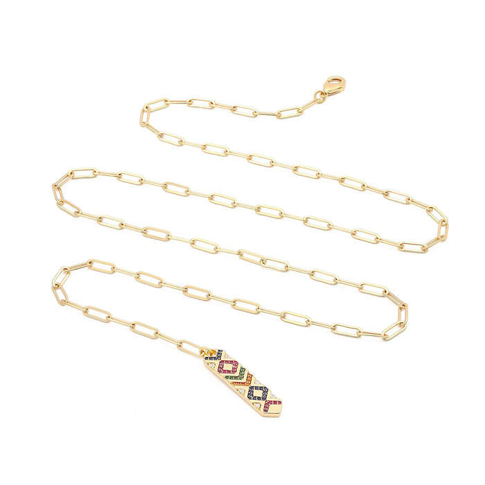 Beakey Simple Cute Long Pendant Necklace Oval Link Choker Double Layer Jewery-Long CZ Pendant-GL-0092A