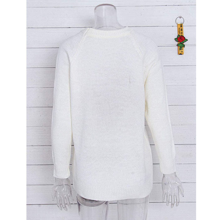 Beakey Women Cute Sweaters Heart Crewneck Long Sleeve Knitted Pullover Sweater-White-118004