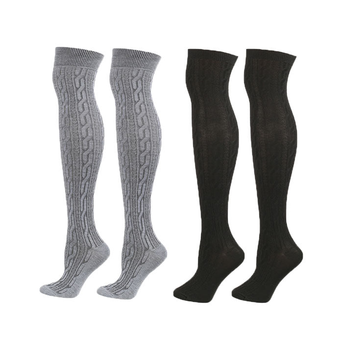 Beakey 2Packs Women Extra Long High Socks Knit Warmers Thick Tall Long Boot Stockings Leg-BlackGray