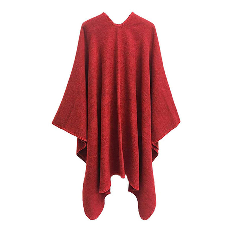 Beakey Womens Faux Cashmere Large Shawl Warm Cape Sweater Coat-Red