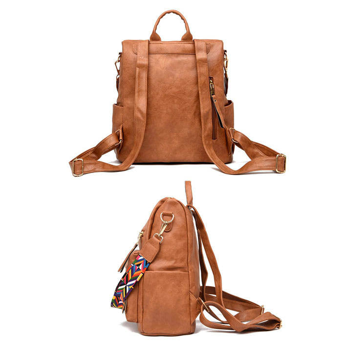 Beakey Women's Fashion Purse Backpack Multipurpose Design Backpack PU Leather Travel bag-Brown