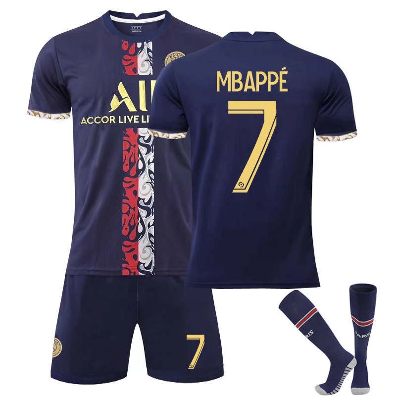 Beakey Paris Special Gold Edition Jersey 2022-23 MBAPPE #7 Soccer Kits for Kids Adult