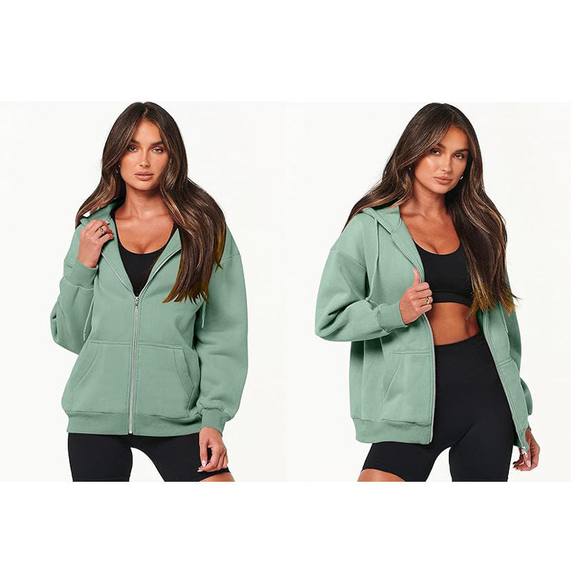 Beakey Womens Zip Up Hoodies with Pockets Y2K Oversized Sweatshirts-Light Green