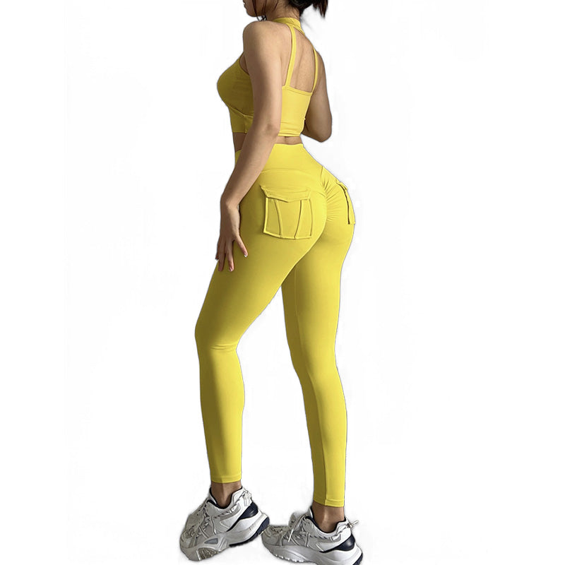 Beakey Womens Yoga Pants High Waist Leggings with Pockets for Workout-Yellow