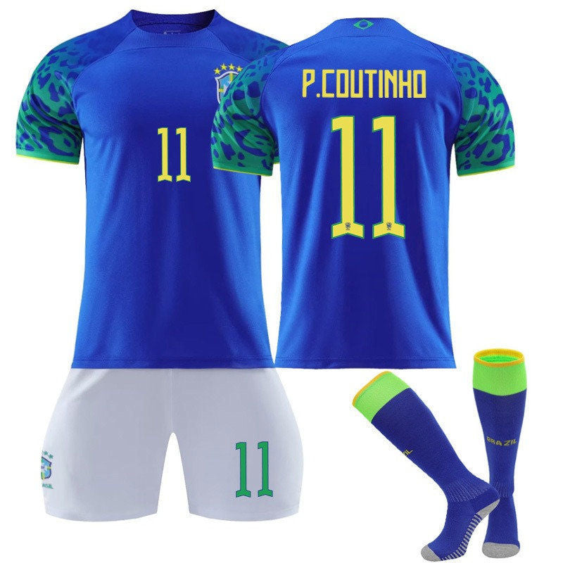 Beakey P.COUTINHO #11 Brazil Away B-Jersey 2022/23 Soccer B-Jersey Kit Football T-shirt Set For Adult Kids