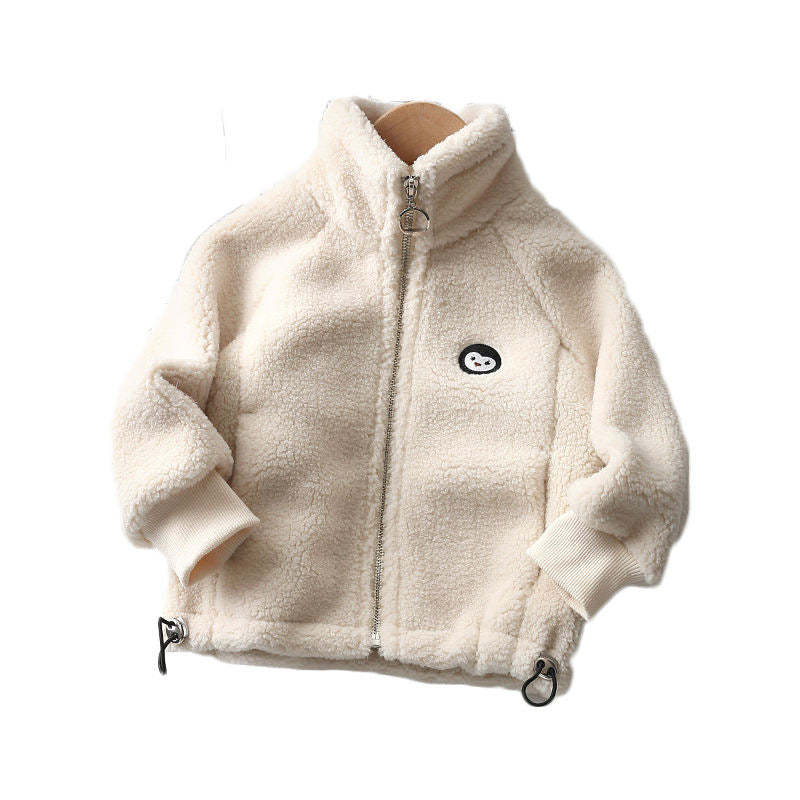 Beakey Baby Fleece Jacket Stand Collar Warm Zip Up Outwear for Winter-White