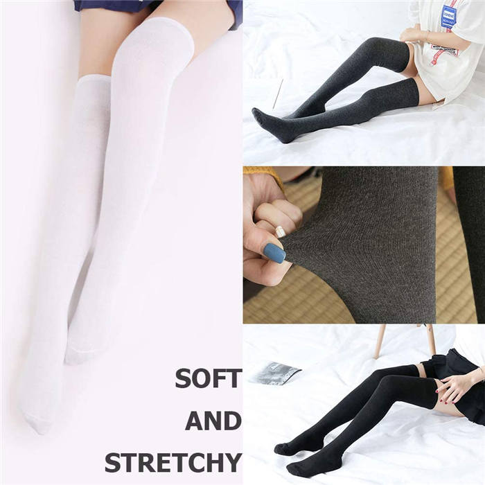 Beakey 6 Packs F Womens Long Solid Color Socks Over Knee Thigh High Socks Warm Stocking