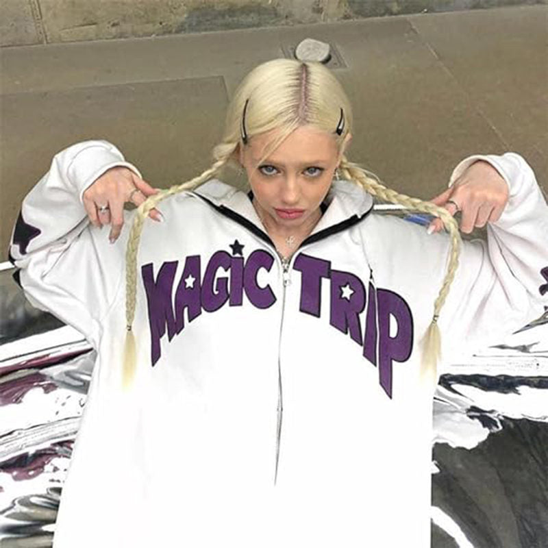 Beakey Y2K Aesthetic Hoodie for Women Oversized Outwear with Pocket-White