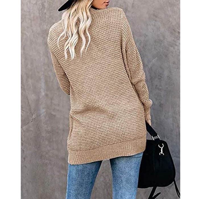 Beakey Womens Long Sleeve Cardigans Chunky Knit Draped Sweaters Outwear-Khaki-220185
