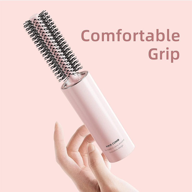 Beakey Curling Comb Portable Travel Round Brush for Bangs Curly Thin Short Hair-Pink