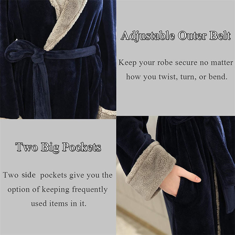 Beakey Womens Winter Robe Soft Plush Warm Spa Long Bathrobe Pajamas-Navy Blue