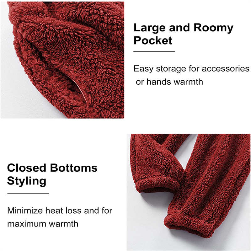 Beakey Womens Coral Fleece Oversized Pajamas Set-Red