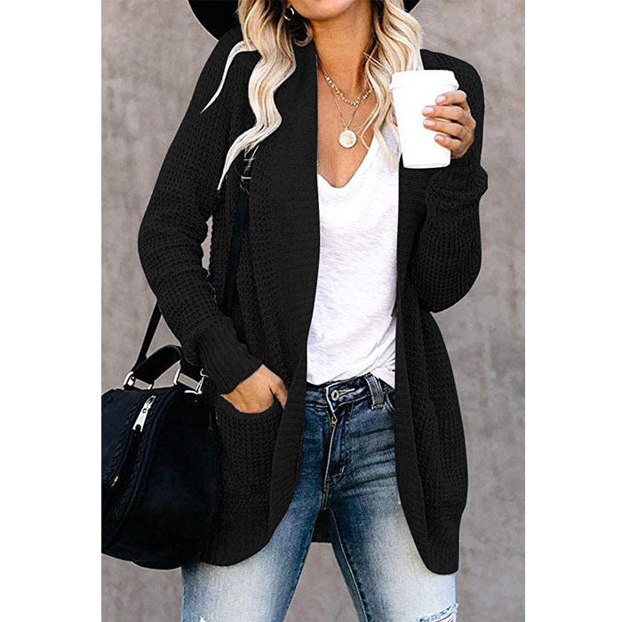 Beakey Womens Long Sleeve Cardigans Chunky Knit Draped Sweaters Outwear-Black-220185