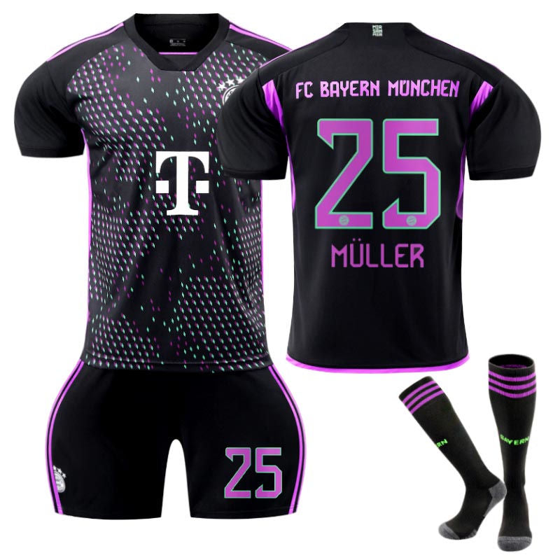 Beakey Bayern Away Jersey MULLER #25 Soccer Jersey Kids Adult 3-Pieces Jersey Kits
