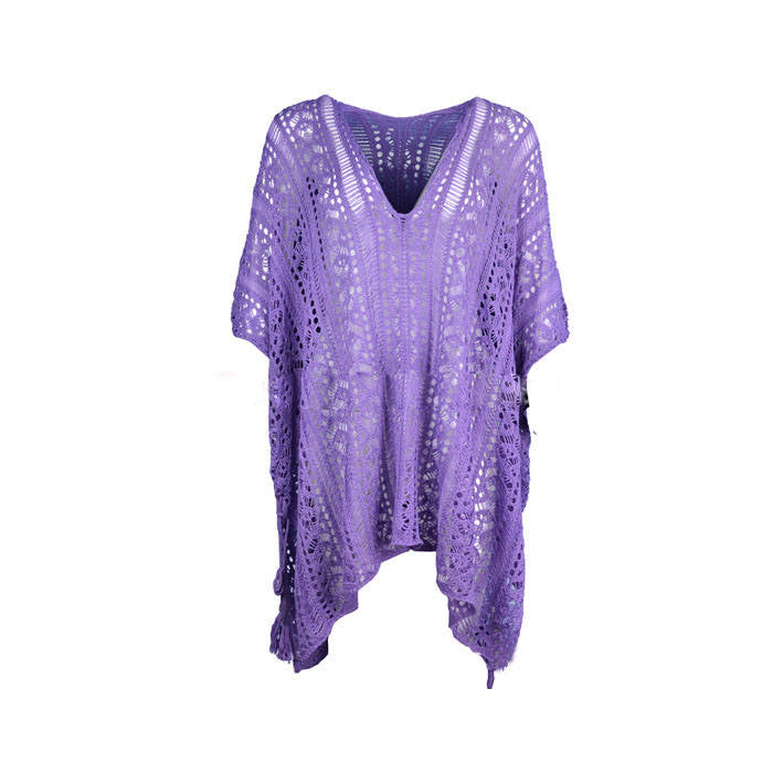 Beakey Women's Swimsuit Beach Bikini Loose Blouse Knitted Blouse Stylish Beach Cover up-Light Purple